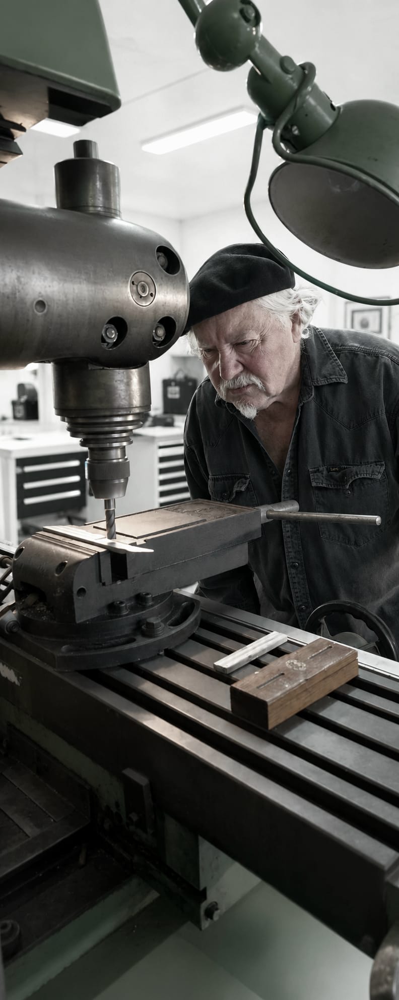 Marc Pastor au perçage dans son atelier